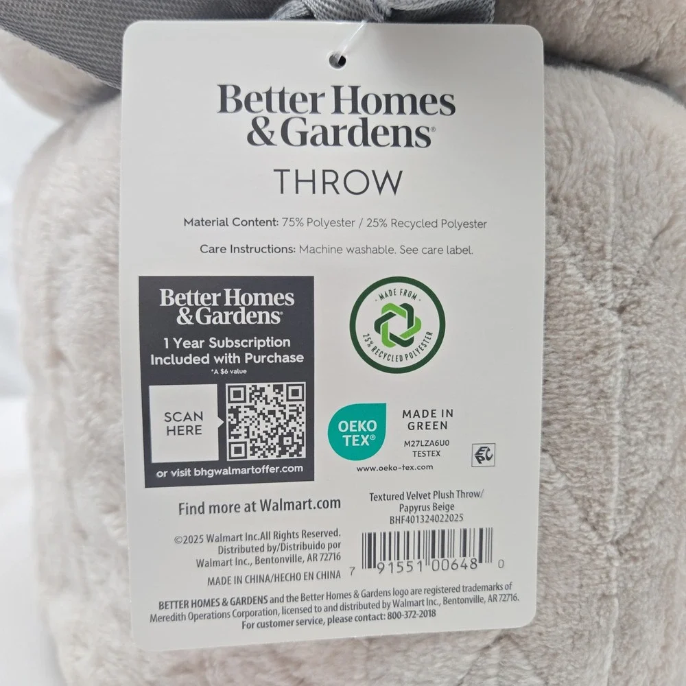 Better Homes‎ and Gardens Throw Blanket Beige Textured Plush Minimalist 50x72